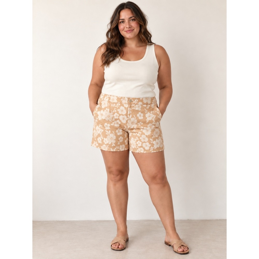 Jachs Girlfriend Tan White Floral Shorts XXL Cotton Modal Tropical Summer